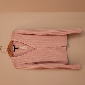 White House Black Market Women's XL Salmon pink buttondown v-neck Sweater